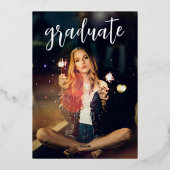 Black and Gold Moderner Chic Abschluss Einladung (Rückseite)