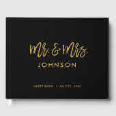 Black and Gold Modernes Foto Wedding Guest Book Gästebuch (Vorderseite)
