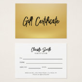 Black and Gold Modernes Geschenkzertifikat (Vorne & Hinten)