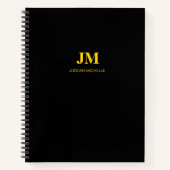 Black and Gold Monogram Initials Spiral Notebook Notizblock (Vorderseite)