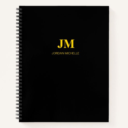 Black and Gold Monogram Initials Spiral Notebook Notizblock (Vorderseite)