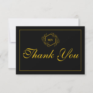 Black and Gold Monogram Wappen Vielen Dank Dankeskarte
