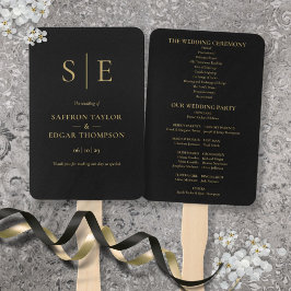 Black and Gold Monogram Wedding Program Fächer
