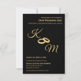 Black and Gold Monogram Wedding Rings- Einladung