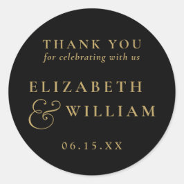 Black and Gold Monogram Wedding Vielen Dank Runder Aufkleber