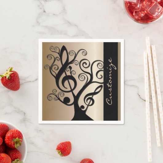 Black and Gold Music Treble Clef Tree Napkins Serviette (Beispiel)