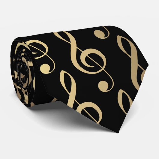 Black and Gold Musical Treble Clef Krawatte (Gerollt)