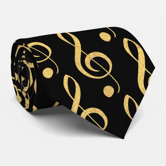 Black and Gold Musical Treble Clef Krawatte (Gerollt)