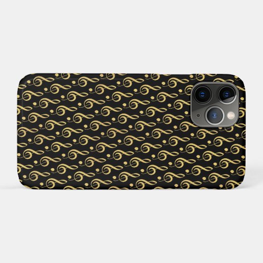 Black and Gold Musical Treble Clef Phone Case (Rückseite (Horizontal))