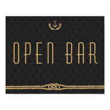 Black and Gold Nautical Wedding Open Bar Sign