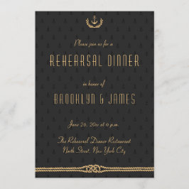 Black and Gold Nautical Wedding Probe lädt ein Einladung