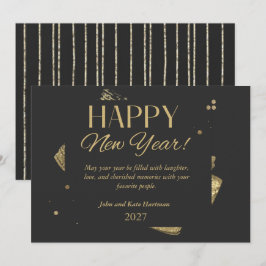 Black and Gold New Years Greeting Card Einladung