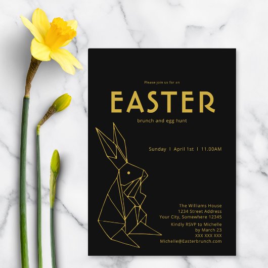Black and Gold Oaster Brunch Ei Hunt Einladung