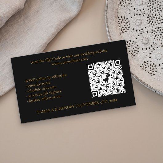 Black and Gold Online UAWG QR Code Hochzeit Begleitkarte