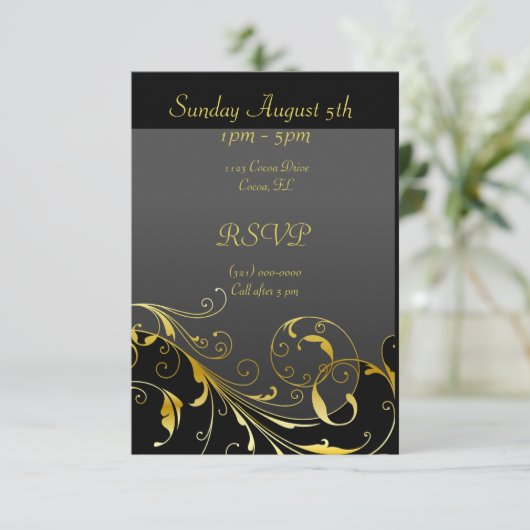 Black and Gold Open House Einladungsversion Einladung (Stehend Vorderseite)