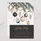Black and Gold Ornamente Baubles Holiday Party Einladung (Vorne/Hinten)