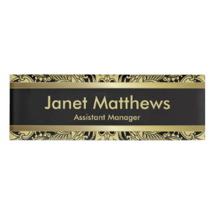Black and Gold Paisley Art Namenschild