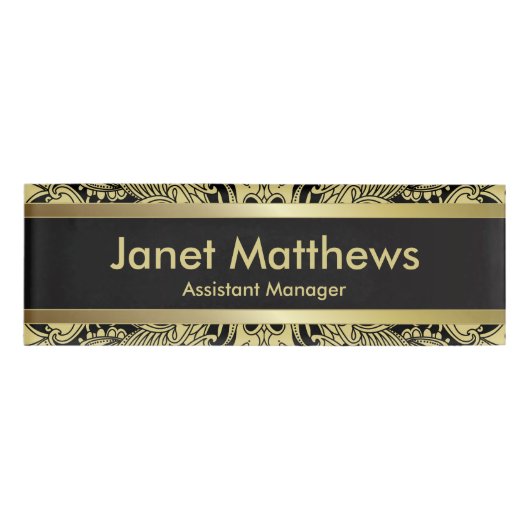 Black and Gold Paisley Art Namenschild (Vorderseite)