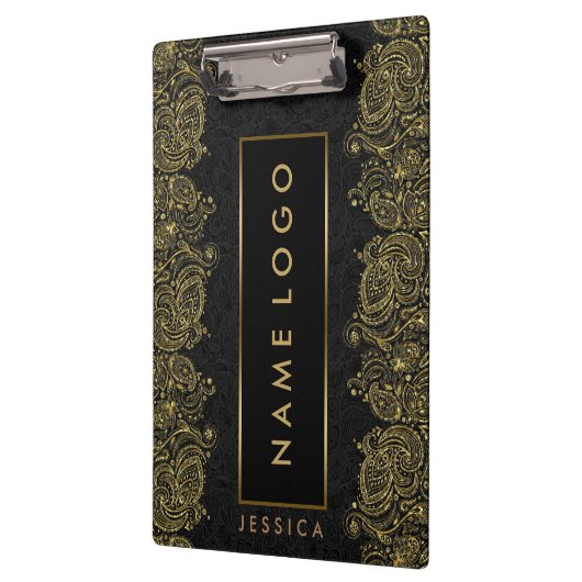 Black and Gold Paisley Lace Klemmbrett (Links)