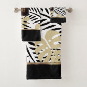 Black and Gold Palm Pattern with Monogram Badhandtuch Set (Insitu)
