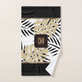 Black and Gold Palm Pattern with Monogram Badhandtuch Set (Handtuch)