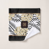 Black and Gold Palm Pattern with Monogram Badhandtuch Set (Waschlappen)