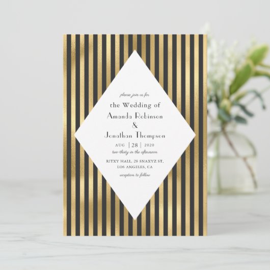 Black and Gold Paris Art Deco Einladung (Stehend Vorderseite)