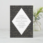Black and Gold Paris Themed Calligrafy Wedding Einladung (Stehend Vorderseite)