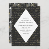 Black and Gold Paris Themed Calligrafy Wedding Einladung (Vorne/Hinten)
