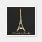 Black and Gold Pariser Eiffelturm Hochzeit Serviette (Vorderseite)