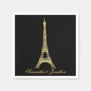 Black and Gold Pariser Eiffelturm Hochzeit Serviette
