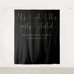 Black and Gold Party startete Heart Script Hochzei Wandteppich
