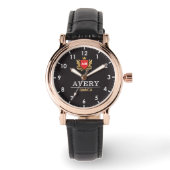 Black and Gold PCustom Royal Crest Luxury Gift Armbanduhr (Vorderseite)