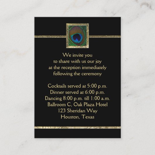 Black and Gold Peacock Feather Enclosure Card Begleitkarte (Vorderseite)