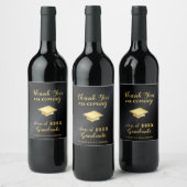 Black and Gold Personalisiert Danke Abschluss Weinetikett (Flaschen)