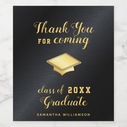 Black and Gold Personalisiert Danke Abschluss Weinetikett (Einzelnes Label)