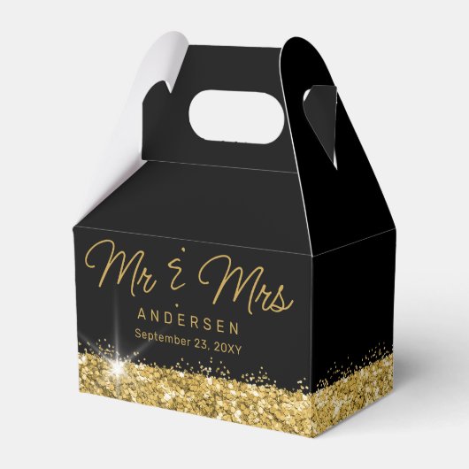 Black and Gold Personalisiert Mr. & Mrs. Wedding Geschenkschachtel (Vorderseite)