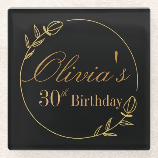 Black and Gold Personalized Glasuntersetzer (Vorderseite)