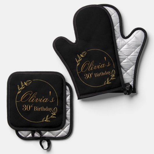 Black and Gold Personalized Ofenhandschuh & Topflappen-Set (Vorderseite/Rückseite)