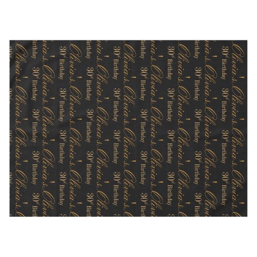 Black and Gold Personalized Tischdecke (Vorderseite (Horizontal))