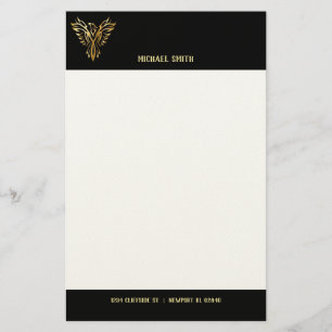 Black and Gold Phoenix Bird Personal Letterhead Briefpapier