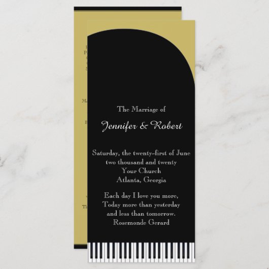 Black and Gold Piano Hochzeitsprogramm Programm (Vorne/Hinten)