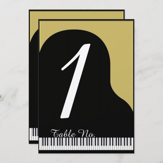 Black and Gold Piano Wedding Tischnummer (Vorne/Hinten)