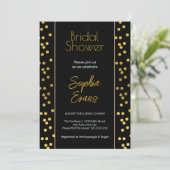 Black and Gold Polka Dot Brautparty Einladung (Stehend Vorderseite)