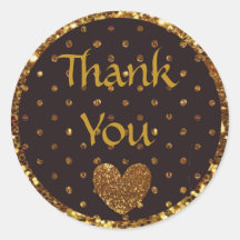 Black and Gold Polka Dot Glitzer Danke, Sticker