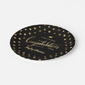 Black and Gold Polka Dot Glückwunschs Grad Abschlu Pappteller (Schrägansicht)