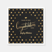 Black and Gold Polka Dot Glückwunschs Grad Abschlu Serviette (Vorderseite)