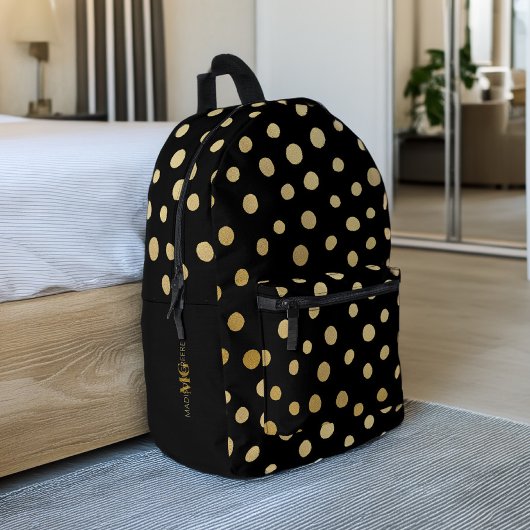 Black and Gold Polka Dot Personalisiert Bedruckter Rucksack