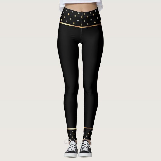 Black and Gold Polka Dot Trend Leggings (Vorderseite)