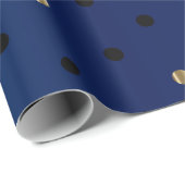 Black and Gold Polka Dots and Navy Blue Satin Geschenkpapier (Rolleneckpunkt)